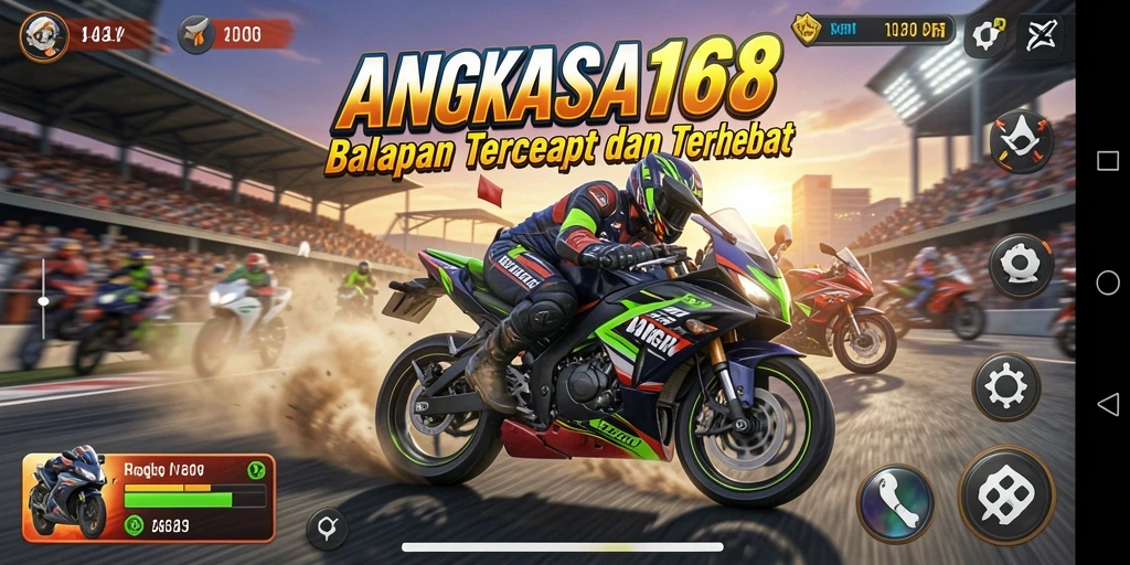 Tampilan gameplay balapan motor yang mendebarkan di ANGKASA168.