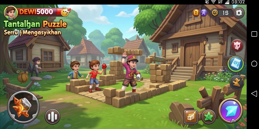 Tampilan gameplay DEWI5000 yang penuh warna dan menantang.