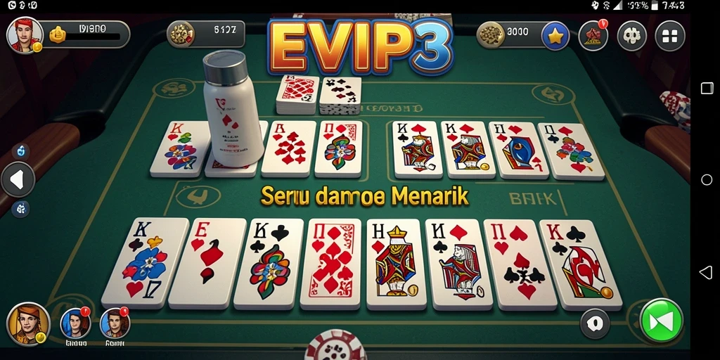 Screenshot gameplay EVIP3 menunjukkan keseruan bermain Domino bersama teman.