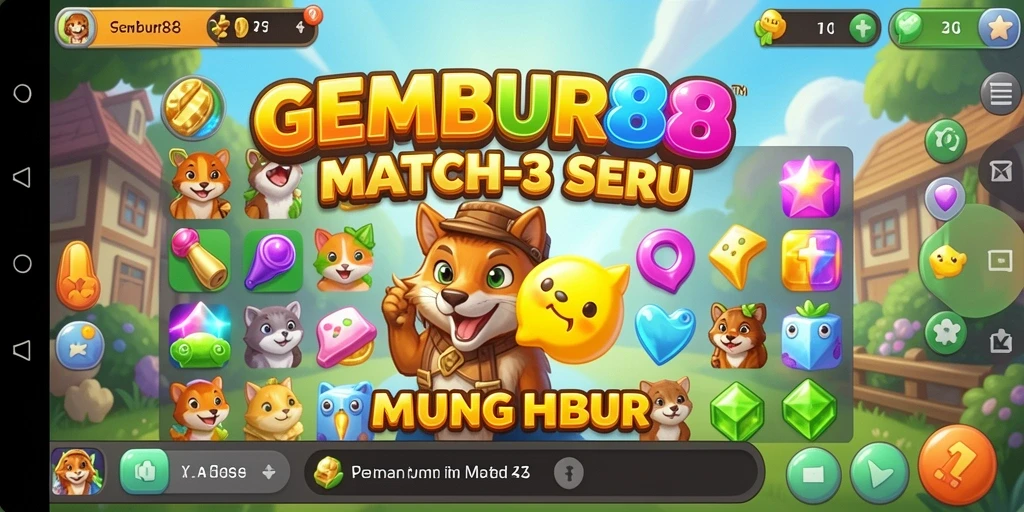 Tampilan gameplay seru dari GEMBUR88 dengan objek warna-warni.